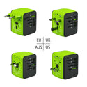 Universal Travel Adpater Worldwide All In One Ac Outlet Powerplug Adapter with 3 USB + 1 Type-C Charging Port for USA UK AUS Asia & EU 200 Countries - Green