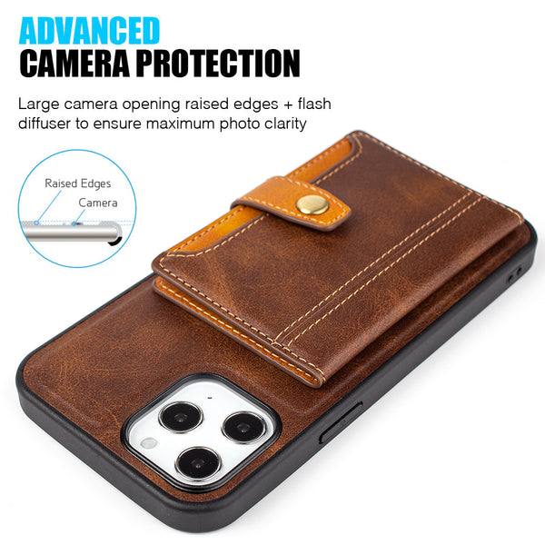 Apple iPhone 13 Pro Max Case Rugged Drop-Proof Wallet Multi-Card 5 Credit Card & ID Slots - Brown