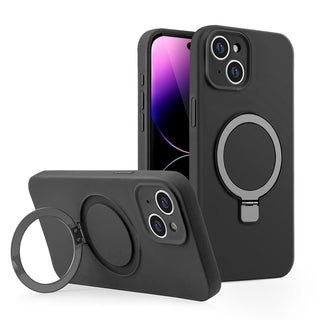 Case For iPhone 15 Plus Premium Simplemade 2.0 - Matte Black, Compatible with Magsafe, Liquid Air Soft Silicone, Magnetic Kickstand, Full Camera Protection