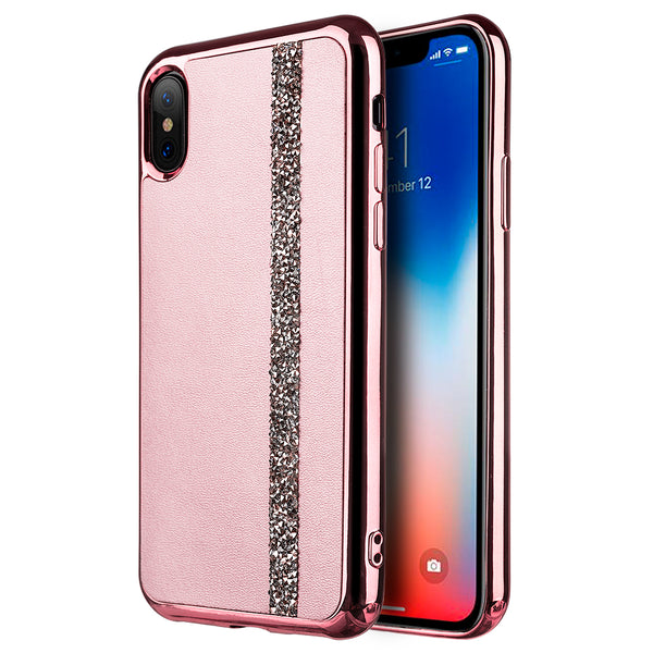 Apple iPhone XS, iPhone X Case Rugged Drop-proof Rose Gold Leather Finish TPU with Electroplated Frame