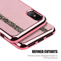 Apple iPhone XS, iPhone X Case Rugged Drop-Proof Rose Gold Leather Finish TPU with Electroplated Frame