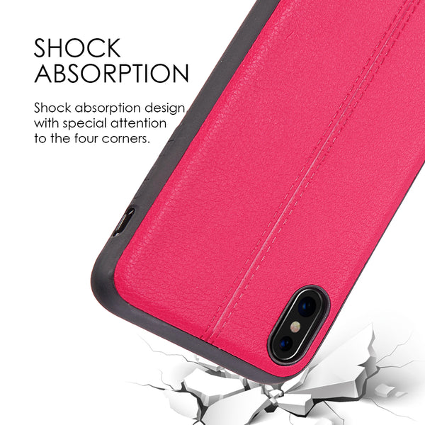 Apple iPhone XS, iPhone X Case Rugged Drop-Proof Heavy Duty PU Leather Back Cover - Red