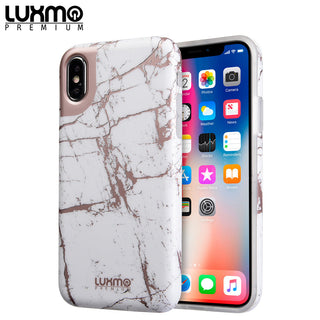 Case for Apple iPhone XS / X Marble Shine Design UV Coated TPU Luxmo Premium Marblicious Collection - White Rose Marble