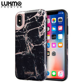 Case for Apple iPhone XS Max Luxmo Premium Marblicious Collection Marble Shine Design UV Coated TPU - Black Rose Marble