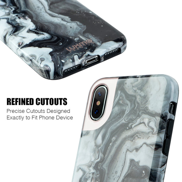 Case for Apple iPhone XS Max Luxmo Premium Marblicious Collection Marble Shine Design UV Coated TPU - Black Swirl Marble
