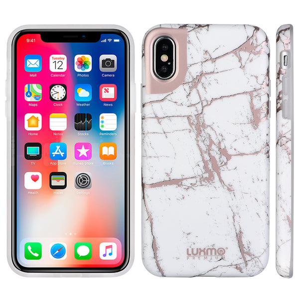 Case for Apple iPhone XS Max Luxmo Premium Marblicious Collection Marble Shine Design UV Coated TPU - White Rose Marble