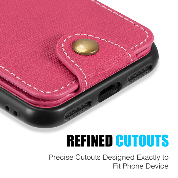 Apple iPhone XS Max Case Rugged Drop-Proof Denim Design Wallet Card Slots - Hot Pink