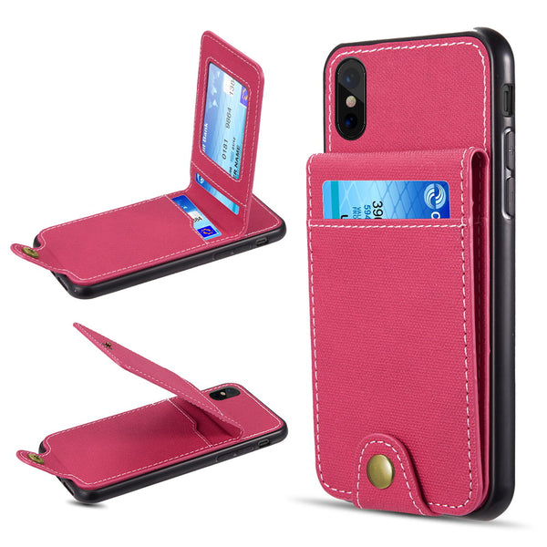 Apple iPhone XS Max Case Rugged Drop-proof Denim Design Wallet Card Slots - Hot Pink