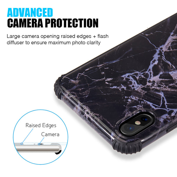 Case for Apple iPhone XS Max The Tough Corners UV Coated TPU with Full Cover Printed Design - Black Gemstone