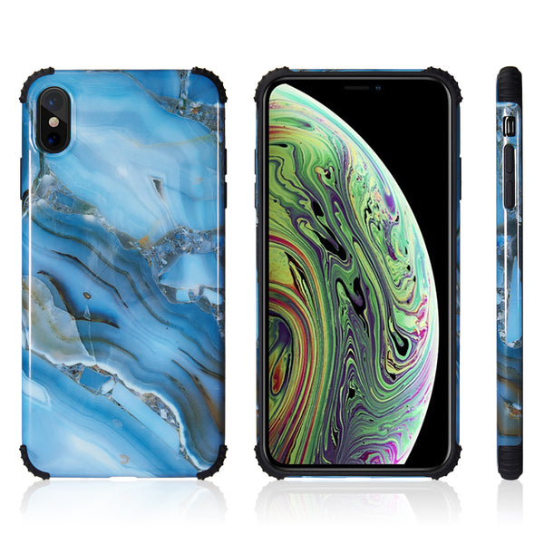 Apple iPhone XS Max Case Rugged Drop-Proof UV Coated TPU Extra Tough Corners Protecton with Full Cover Printed Design - Blue Gemstone