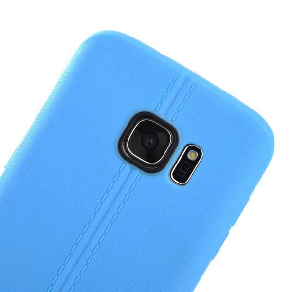 Samsung Galaxy S7 Case Rugged Drop-Proof Slim TPU with Leather Look - Blue