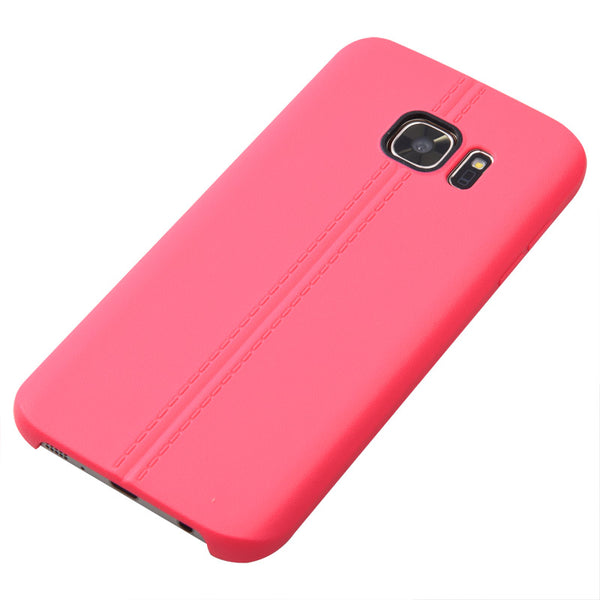 Samsung Galaxy S7 Case Rugged Drop-Proof Slim TPU with Leather Look - Hot Pink