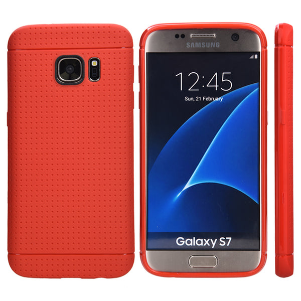 Samsung Galaxy S7 Case Rugged Drop-Proof Dotted TPU Back - Red