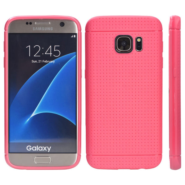 Samsung Galaxy S7 Edge Case Rugged Drop-Proof Dotted TPU Back - Hot Pink