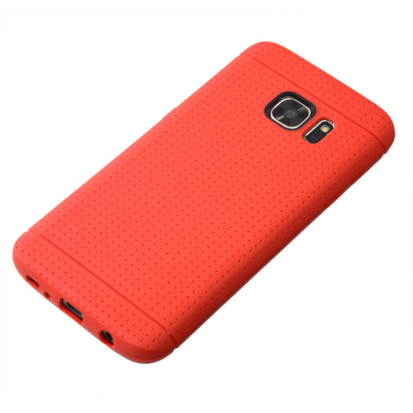 Samsung Galaxy S7 Edge Case Rugged Drop-Proof Dotted TPU Back - Red