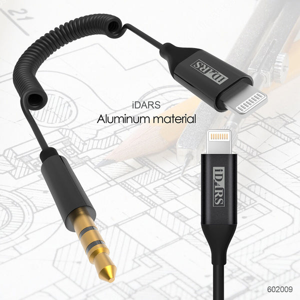 iDARS 3.5mm Male To Lightning Connector (Coiled Cable) MFiCertified - Black