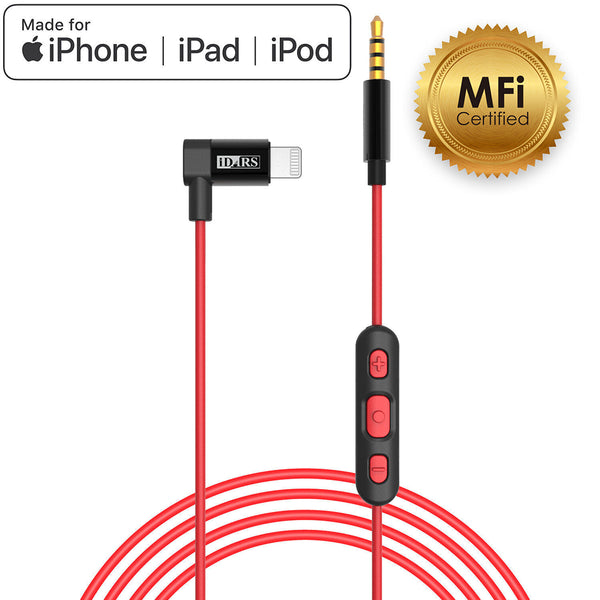 iDARS 3.5mm Male To Lightning Connector (With Remote) MFiCertified - Red