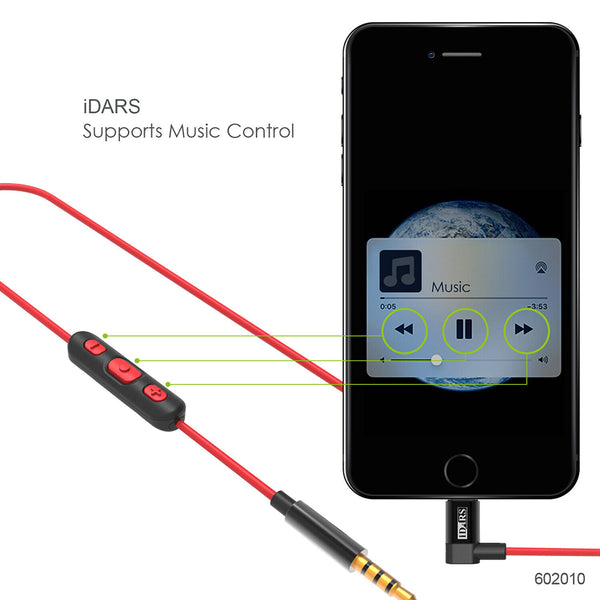 iDARS 3.5mm Male To Lightning Connector (With Remote) MFiCertified - Red