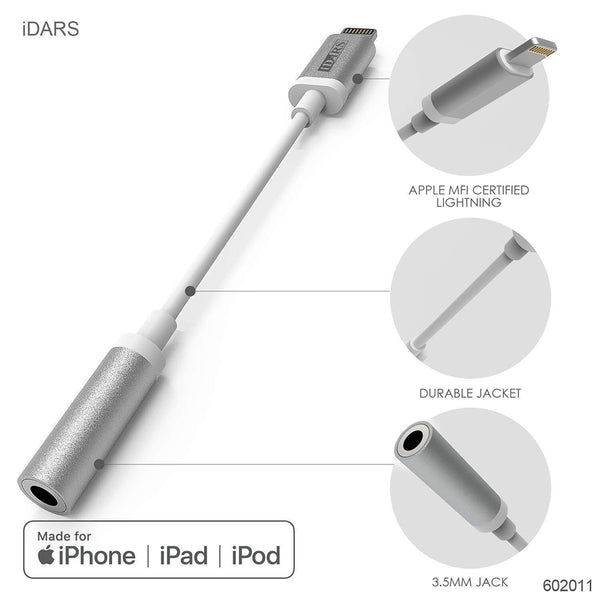 iDARS 3.5mm To Lightning Connector Adapter (MFiCertified) - White