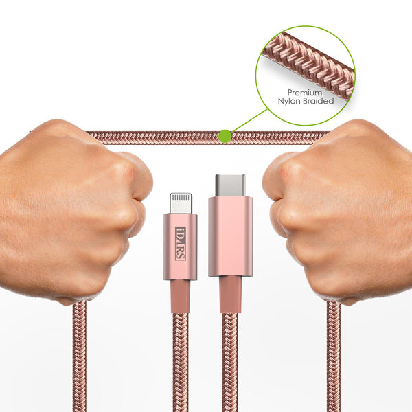 iDARS 8-inch Usb-C To Lightning Cable (MFiCertified) - Rose Gold
