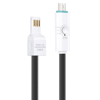 Universal 3 Feet Micro USB On-The-Go Jelly Flat Cable with External USB Connector - Black