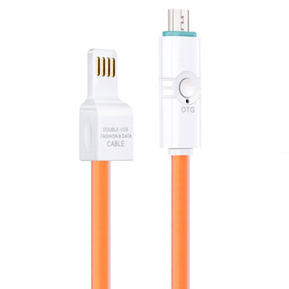 Universal 3 Feet Micro USB On-The-Go Jelly Flat Cable with External USB Connector - Orange