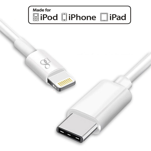 D8 Apple MFiCertified 3 Feet High Quality USB Type-C To Lightning Cable - White