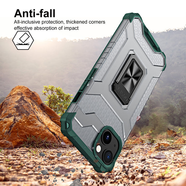 Apple iPhone 13 Case Rugged Drop-Proof Clear with Corners & Camera Cutout Protection & Magnectic Kickstand - Army Green