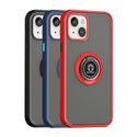 Apple iPhone 13 Case Rugged Drop-Proof Frosted with Camera Lens Protector & Ring Holder Stand Kickstand - Red with Black Buttons
