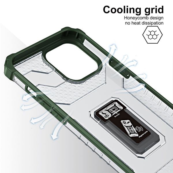 Apple iPhone 13 Pro Max Case Rugged Drop-Proof Clear with Corners & Camera Cutout Protection & Magnectic Kickstand - Army Green