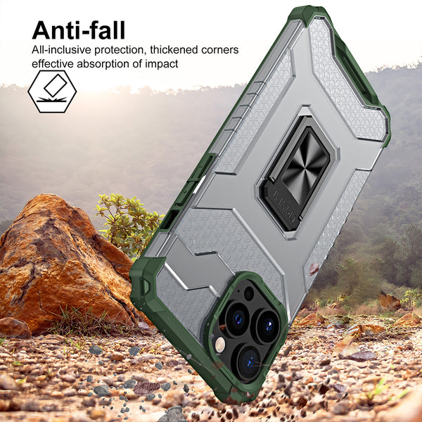 Apple iPhone 13 Pro Case Rugged Drop-Proof Clear with Corners & Camera Cutout Protection & Magnectic Kickstand - Army Green
