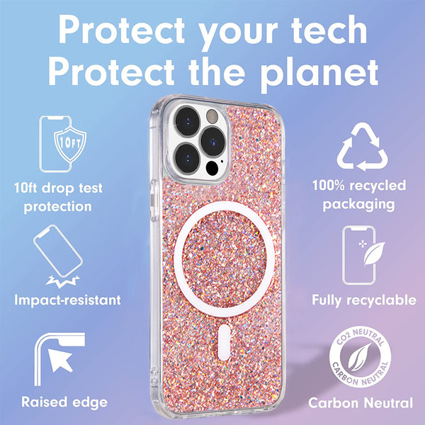 Apple iPhone 14 Pro Case Rugged Drop-Proof UV Coated Full Glitter MagSafe Compatible - Pink