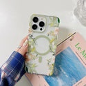 Apple iPhone 14 Pro Max Case Rugged Drop-Proof Floral Design MagSafe Compatible with Raise Camera Protection - Sage