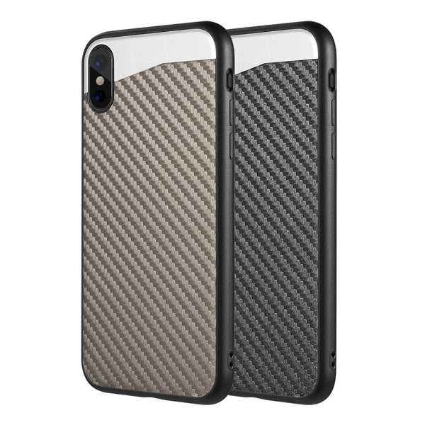 Apple iPhone XS Max Case Rugged Drop-Proof Metallic TPU with Carbon Fiber Finish - Black