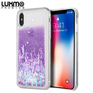 Case for Apple iPhone XS / X Fusion Liquid Sparkling Flowing Sand Luxmo Premium Waterfall Series - Love &Amp; Lavender