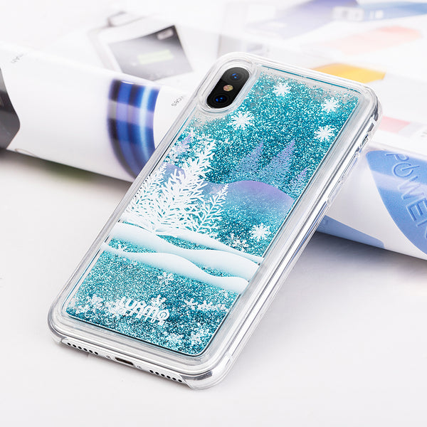 Case for Apple iPhone XS Max Luxmo Premium Waterfall Series Fusion Liquid Sparkling Flowing Sand - Winter Wonderland