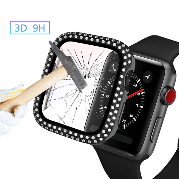 Case for Apple Watch 38mm with Full Double Edge Diamond and Full Protection - Black