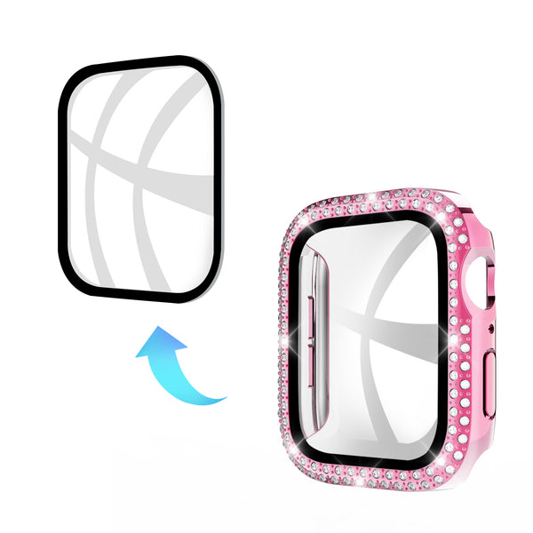 Case for Apple Watch 45mm with Full Double Edge Diamond and Full Protection – Pink