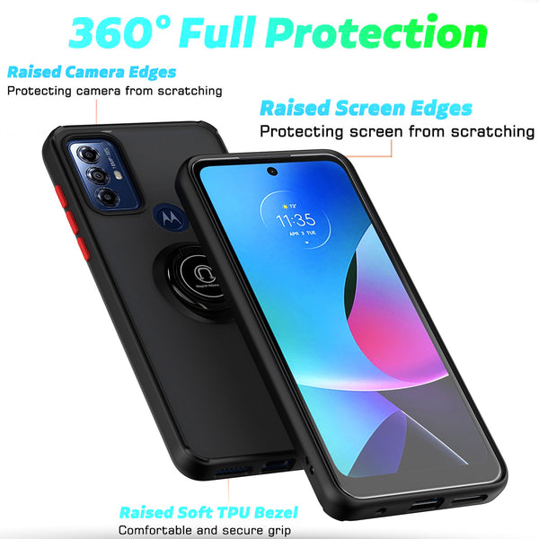 Case for Moto G Play 2023 Frosted 2 Tone PC Camera Lens Protector Ring - Black Case with Black Buttons