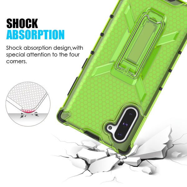 Samsung Galaxy Note 10 Case Rugged Drop-Proof Heavy Duty Tinted Clear Impact Absoption Slim Fit with Durable Kickstand - Lime Green