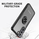 Case for Samsung Galaxy S22 Robotech Fusion Candy Carbon Fiber Frame TPU with Acrylic Back Plate and Attached Magnet Ring Stand - Black