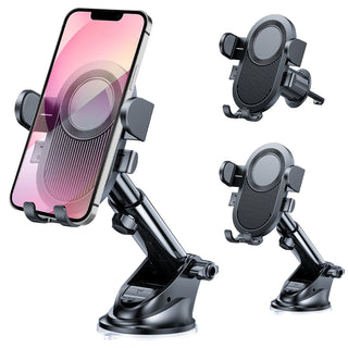 #102 Universal Dashboard And Windshield Car Phone Mount Holder With Durable Extension Arm, Adjustable Viewing Angle And Press Down Lock & Relase Button - Black