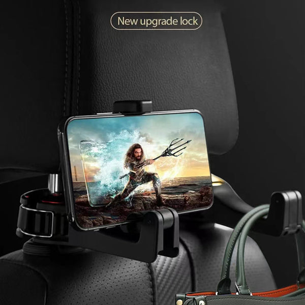 Universal Lightweight Rear Seat Headrest Phone Holder Car Mount with Hanger Hook - Silver