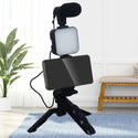 Universal Essential Video Making Kit with Phone Mount Holder LED Light and Podcast Microphone for Tiktok Youtube Podcast - Black