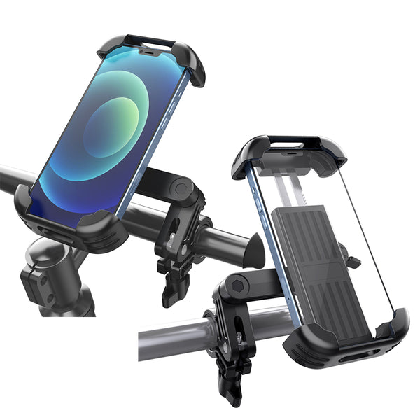 Universal Premium Quality Bicycle Motorcycle Bike Phone Mount Holder with Ultra Sturdy Grip for Curved Devices Including Apple iPhone Devices - Black