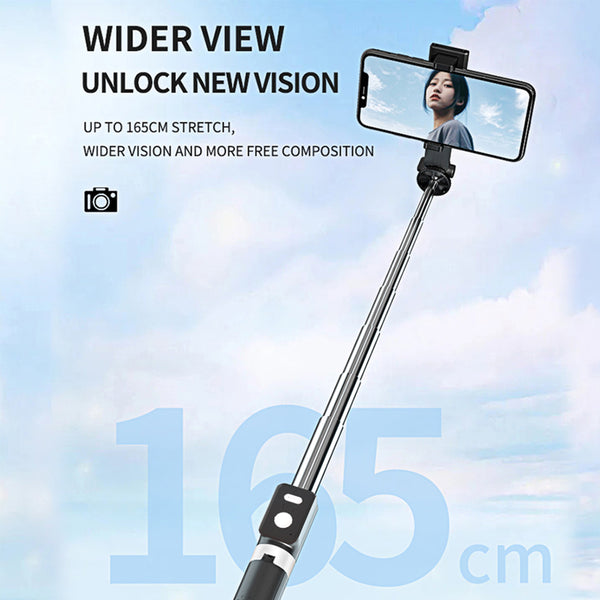 Universal Aluminum Double Large LED Light Camera Tripod Selfie Stick with Wireless Bluetooth Remote Control and 5.8 ft Extension - Black Aluminum