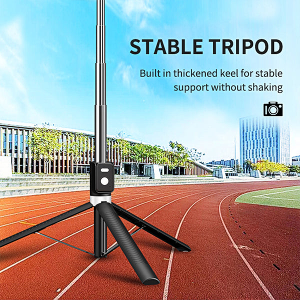 Universal Aluminum Double Large LED Light Camera Tripod Selfie Stick with Wireless Bluetooth Remote Control and 5.8 ft Extension - Black Aluminum