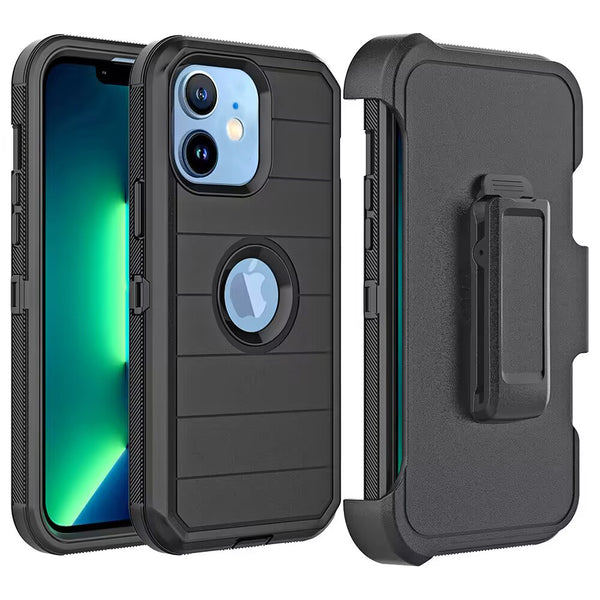 Case for Apple iPhone 12 (6.1") / Apple iPhone 12 Pro (6.1") Marshall Series PC + TPU Hybrid Dual Protective with Rotatable Holster Combo Clip - Black