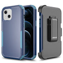 Apple iPhone 13 Case Rugged Drop-Proof Heavy Duty TPU with Extra Impact Absorption Corner Protection & Rotatable Holster Clip - Navy Blue / Blue