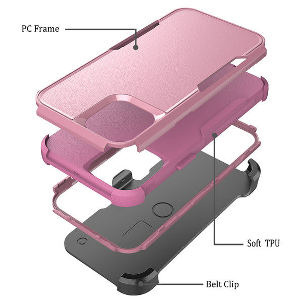 Apple iPhone 13 Case Rugged Drop-Proof Heavy Duty TPU with Extra Impact Absorption Corner Protection & Rotatable Holster Clip - Pink / Pink